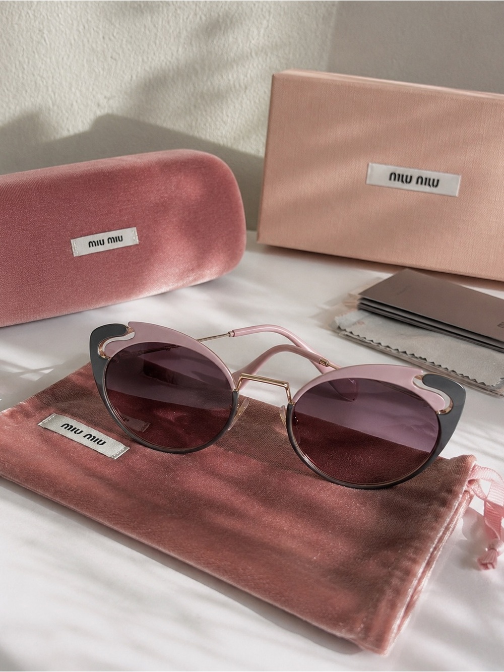 Miu Miu MU 57TS Noir Evolution Cat Eye Sunglasses Pink Gold Full Set